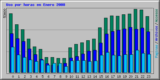 Uso por horas en Enero 2008